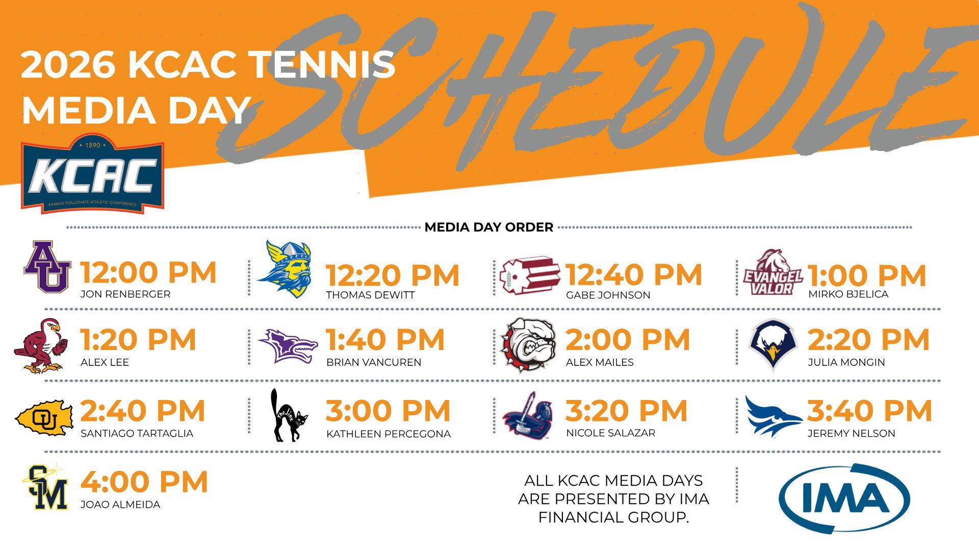 2026 KCAC Tennis Media Day Scheduled for Feb. 24